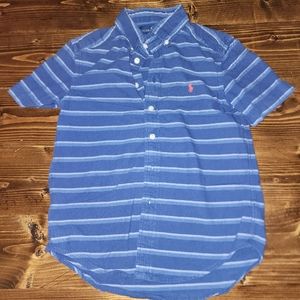 Ralph Lauren Oxford Button Up Shirt Boys Short Sleeve Stripes Size Small Size 8